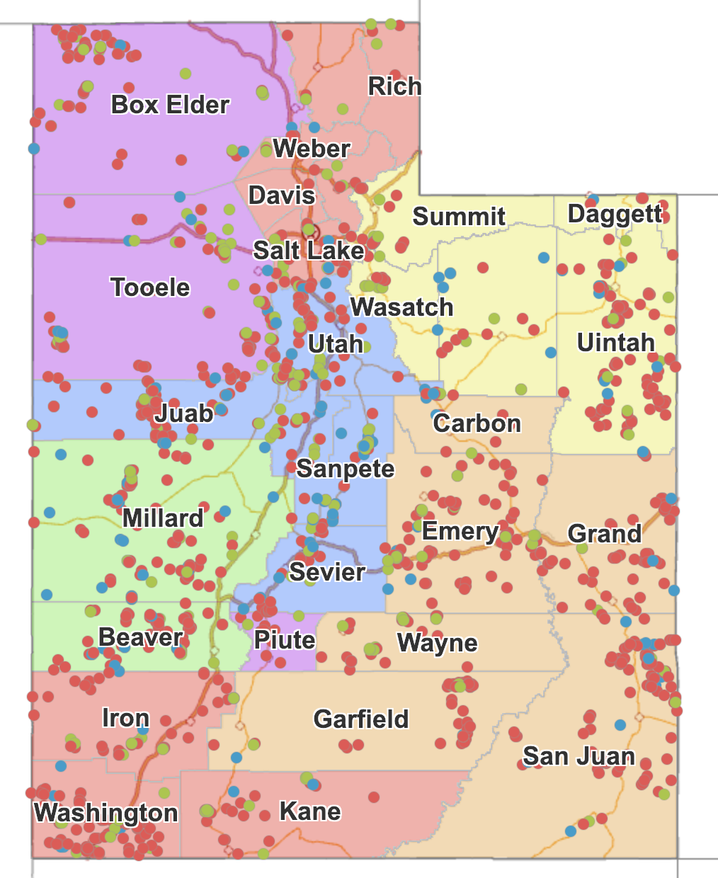 DNR Utah map of mining sites